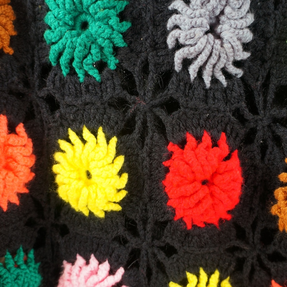 SOLD ON ETSY 60's Granny Square Shawl Colorful Long Fringed - Picture 8 of 8